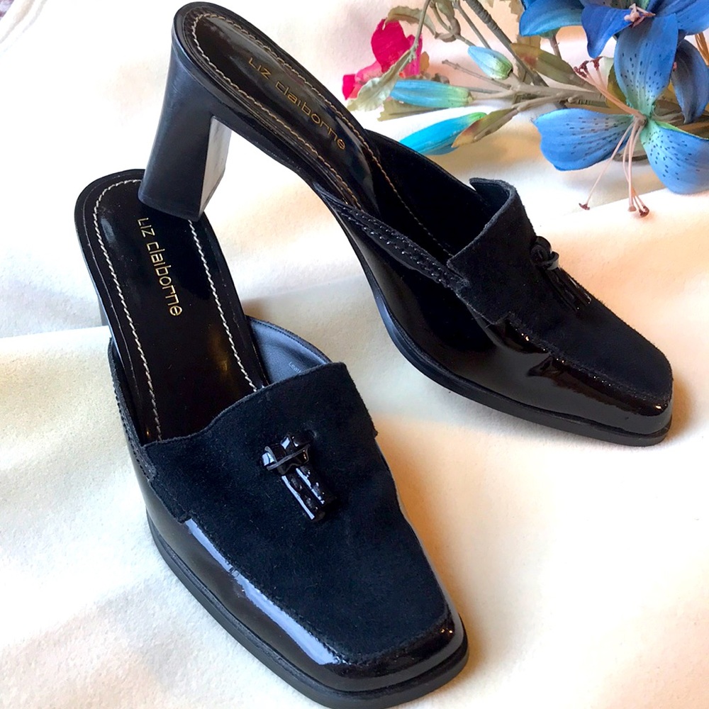 Black Patent & Suede Shoes - Size 9.5